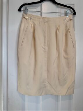 Silk & Cotton Blend Classic Cream Pencil Skirt - Tailored High-Waist